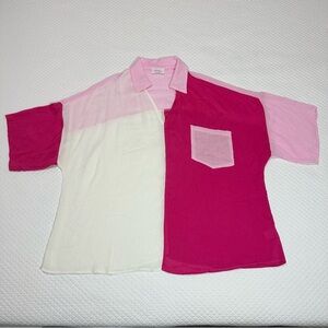 ANDREE BY UNIT Pink and White Color Block Top Sz 2X